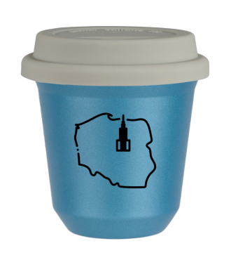 Kubek 150 ml BŁĘKITNY METALIC "Polska", z białą pokrywką Kubek 150 ml BŁĘKITNY METALIC "Polska", z białą pokrywką