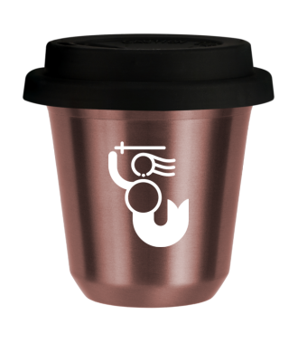 R?owy kubek zloto 150 ml, WARSZAWSKA SYRENKA (bialy) z pokrywka czarna