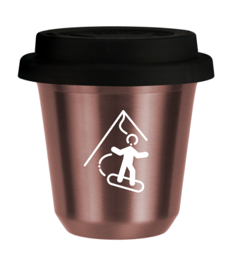 R?owy kubek zloto 150 ml, SNOWBOARD (bialy) z pokrywka czarna