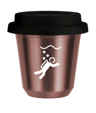R?owy kubek zloto 150 ml, NURKOWANIE (bialy) z pokrywka czarna