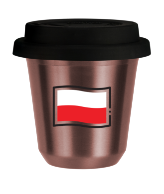 R?owy kubek zloto 150 ml, FLAGA POLSKI (czarny) z pokrywka czarna