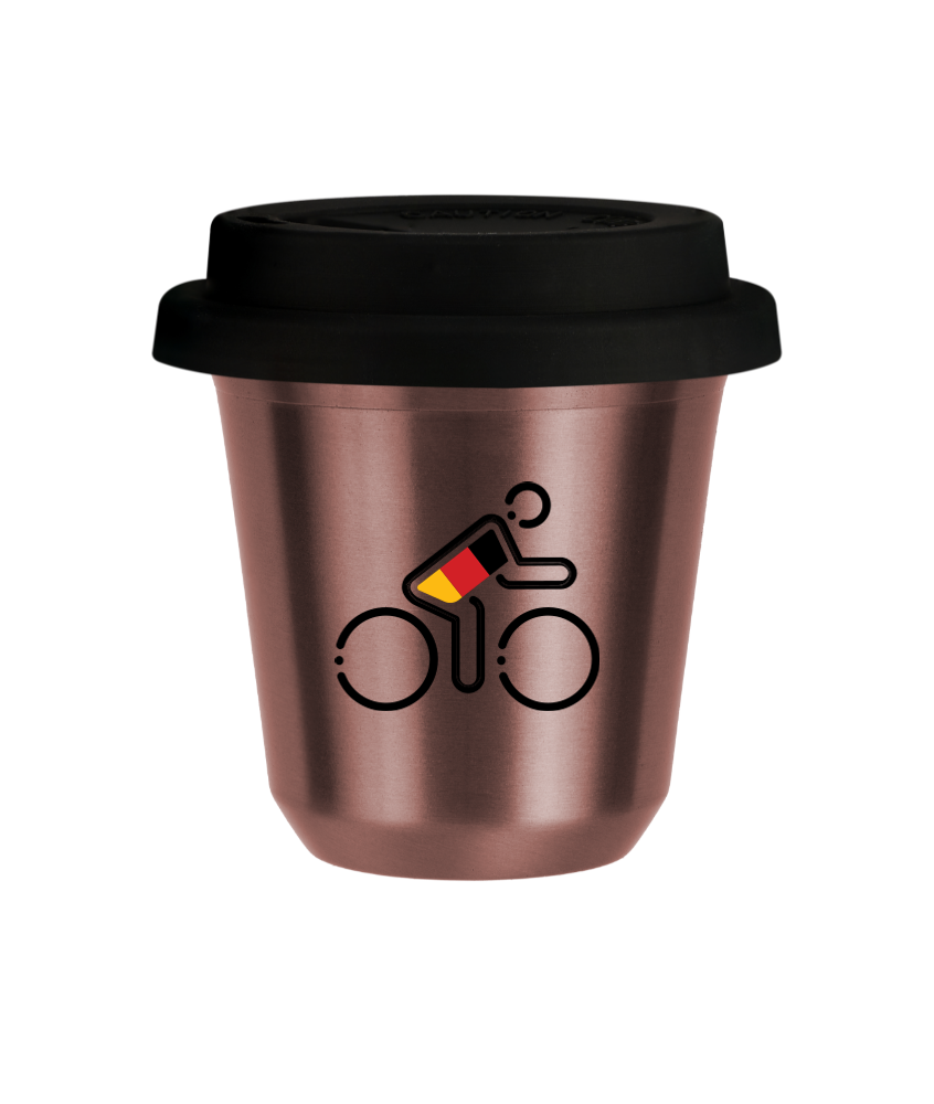 R?owy kubek zloto 150 ml, KOLARZ W NIEMIECKICH BARWACH (czarny) z pokrywka czarna kubek termiczny na kawe | 75,00 zł