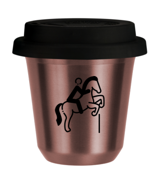 R?owy kubek zloto 150 ml, JEZDZIECTWO 1 (czarny) z pokrywka czarna