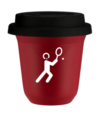 Kubek czerwony mat 150 ml, TENIS 1 (bialy) z pokrywka czarna
