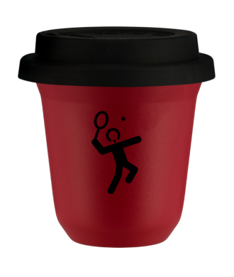 Kubek czerwony mat 150 ml, TENIS 2 z pokrywka czarna
