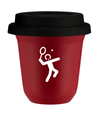 Kubek czerwony mat 150 ml, TENIS 2 (bialy) z pokrywka czarna