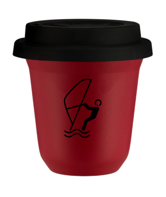 Kubek czerwony mat 150 ml, SPORTY WODNE z pokrywka czarna