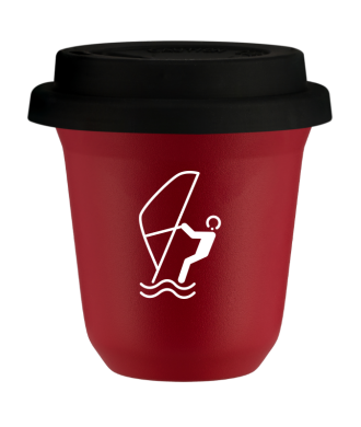 Kubek czerwony mat 150 ml, SPORTY WODNE (bialy) z pokrywka czarna