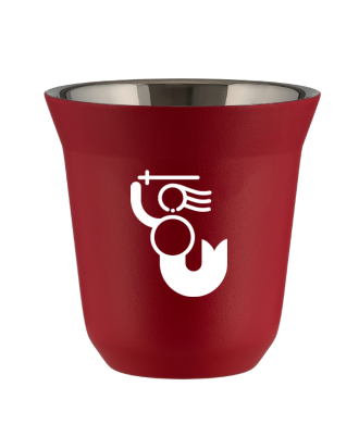 Kubek czerwony mat 150 ml, WARSZAWSKA SYRENKA (bialy)