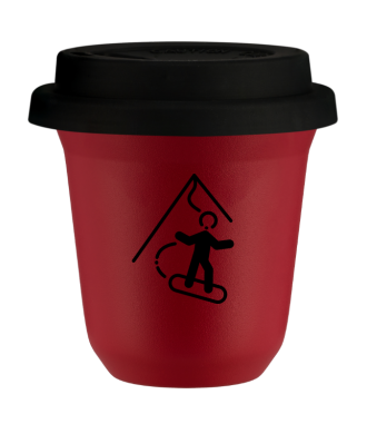 Kubek czerwony mat 150 ml, SNOWBOARD z pokrywka czarna