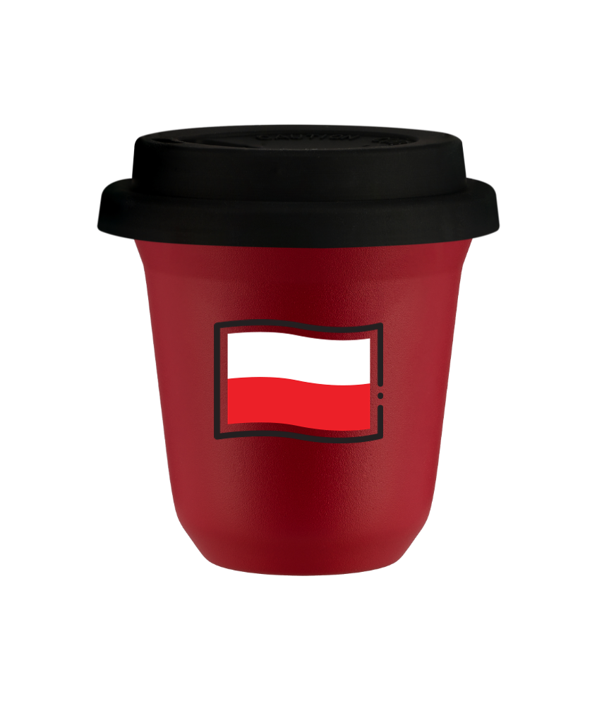 Kubek czerwony mat 150 ml, FLAGA POLSKI (czarny) z pokrywka czarna kubek termiczny na kawe | 75,00 zł Kubek czerwony mat 150 ml, FLAGA POLSKI (czarny) z pokrywka czarna kubek termiczny na kawe | 75,00 zł