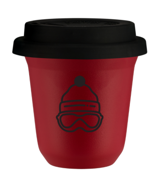Kubek czerwony mat 150 ml, CZAPKA z pokrywka czarna