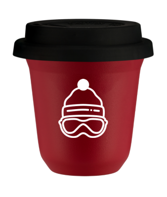Kubek czerwony mat 150 ml, CZAPKA (bialy) z pokrywka czarna