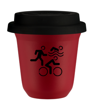 Kubek czerwony mat 150 ml, SPORTY z pokrywka czarna