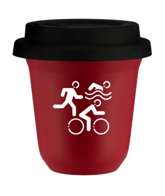 Kubek czerwony mat 150 ml, SPORTY (bialy) z pokrywka czarna