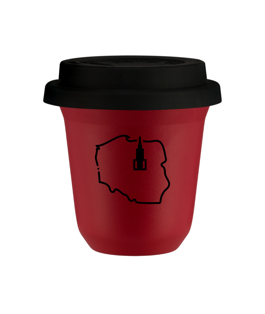 Kubek czerwony mat 150 ml, POLSKA (czarny) z pokrywka czarna kubek termiczny na kawe | 75,00 zł