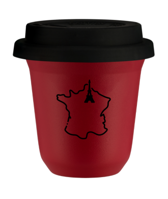Kubek czerwony mat 150 ml, FRANCJA (czarny) z pokrywka czarna