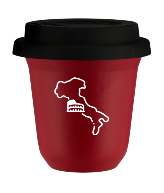 Kubek czerwony mat 150 ml, WLOCHY (bialy) z pokrywka czarna