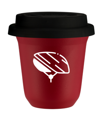 Kubek czerwony mat 150 ml, KASK (bialy) z pokrywka czarna