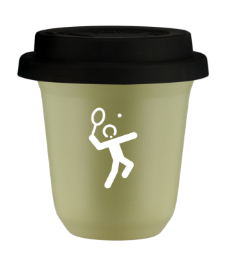 Kubek pistacjowy 150 ml, TENIS 2 (bialy) z pokrywka czarna