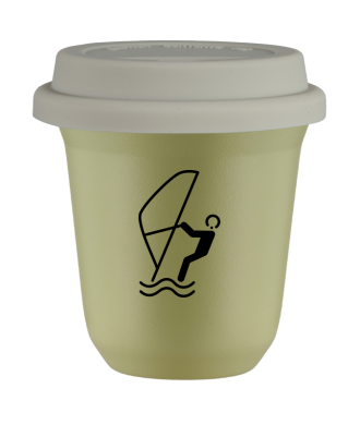 Kubek pistacjowy 150 ml, SPORTY WODNE (czarny) z pokrywka biala