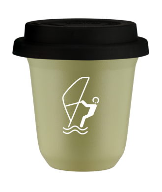Kubek pistacjowy 150 ml, SPORTY WODNE (bialy) z pokrywka czarna