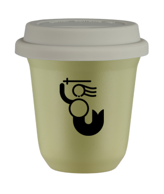 Kubek pistacjowy 150 ml, WARSZAWSKA SYRENKA (czarny) z pokrywka biala
