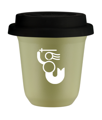 Kubek pistacjowy 150 ml, WARSZAWSKA SYRENKA (bialy) z pokrywka czarna