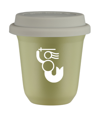 Kubek pistacjowy 150 ml, WARSZAWSKA SYRENKA (bialy) z pokrywka biala