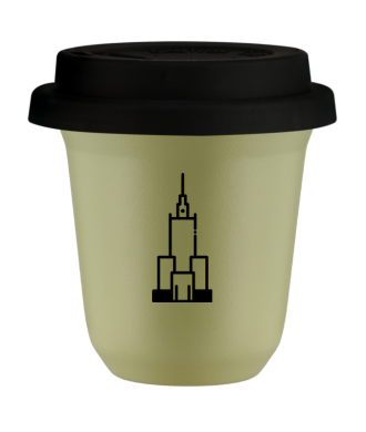 Kubek pistacjowy 150 ml, PALAC KULTURY I NAUKI z pokrywka czarna