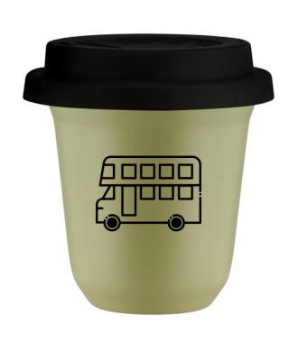 Kubek pistacjowy 150 ml, AUTOBUS z pokrywka czarna