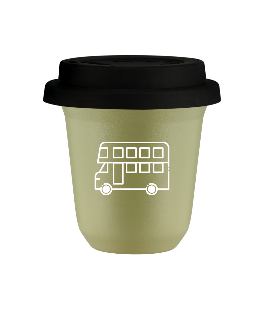 Kubek pistacjowy 150 ml, AUTOBUS (bialy) z pokrywka czarna kubek termiczny na kawe | 70,00 zł