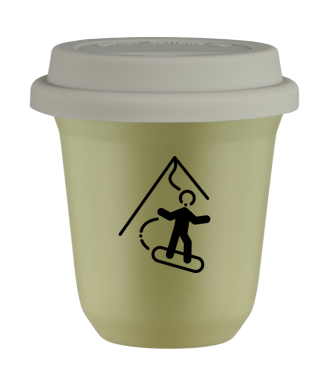 Kubek pistacjowy 150 ml, SNOWBOARD z pokrywka biala