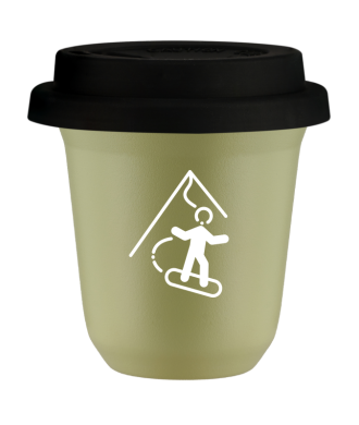 Kubek pistacjowy 150 ml, SNOWBOARD (bialy) z pokrywka czarna