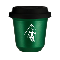 Cup 80 ml METALLIC GREEN "Skiing (white)", with black lid