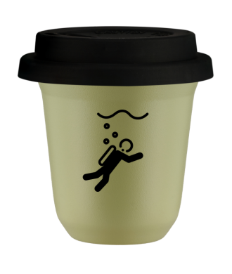 Kubek pistacjowy 150 ml, NURKOWANIE (czarny) z pokrywka czarna