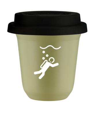 Kubek pistacjowy 150 ml, NURKOWANIE (bialy) z pokrywka czarna