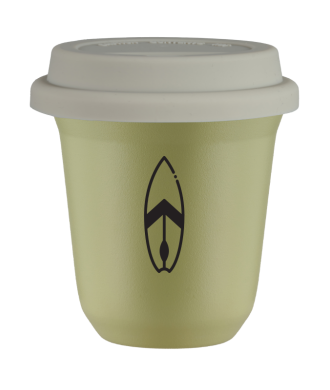 Kubek pistacjowy 150 ml, DESKA (czarny) z pokrywka biala