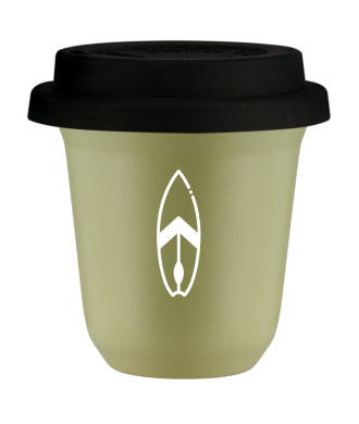 Kubek pistacjowy 150 ml, DESKA (bialy) z pokrywka czarna