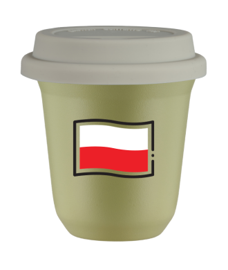 Kubek pistacjowy 150 ml, FLAGA POLSKI z pokrywka biala