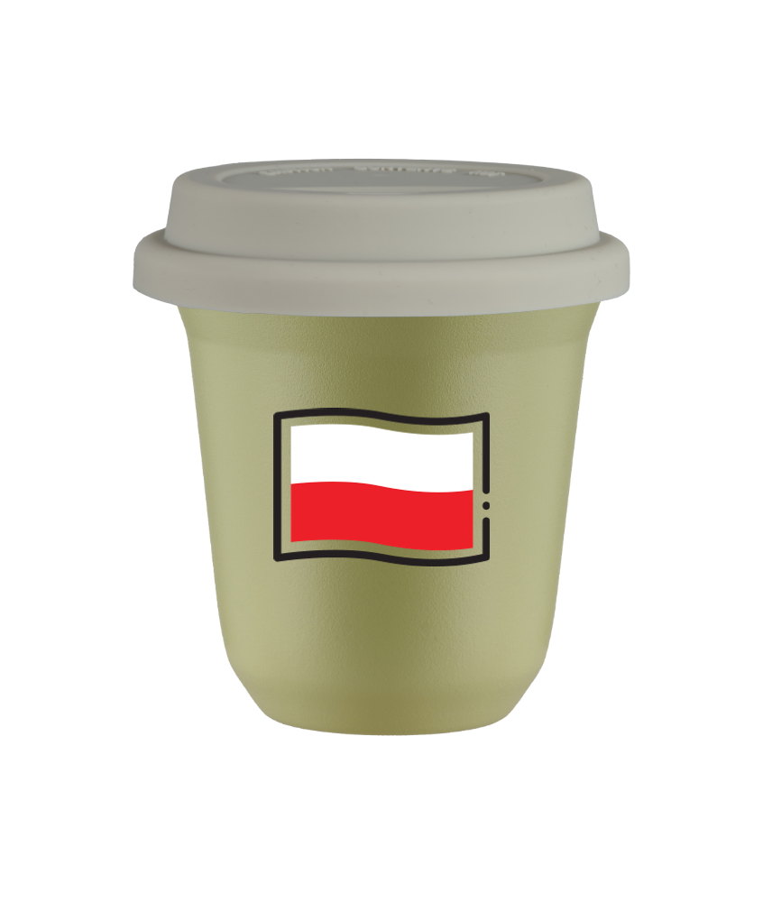 Kubek pistacjowy 150 ml, FLAGA POLSKI z pokrywka biala kubek termiczny na kawe | 75,00 zł