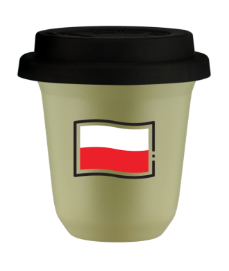 Kubek pistacjowy 150 ml, FLAGA POLSKI (czarny) z pokrywka czarna