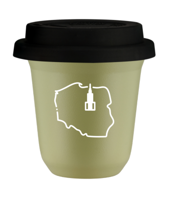 Kubek pistacjowy 150 ml, POLSKA (bialy) z pokrywka czarna