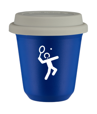 Kubek navy blue 150 ml, TENIS 2 (bialy) z pokrywka biala